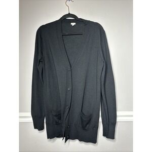 J Crew Long Infinity Cardigan Women's L Pockets Classic 100%‎ Merino Wool Black